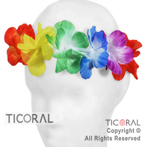 TIARA VINCHA HAWAIANA FLORES TELA MULTICOLOR x 12